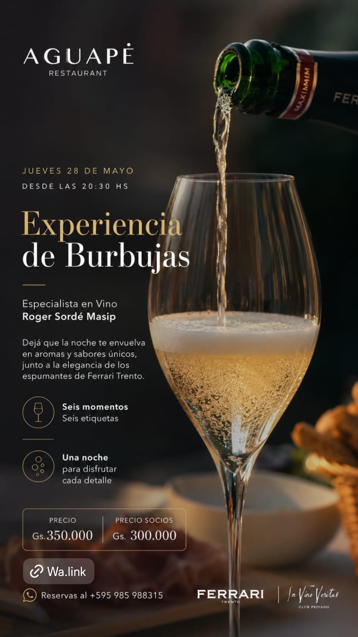 Copa de espumante en Aguapé Restaurant